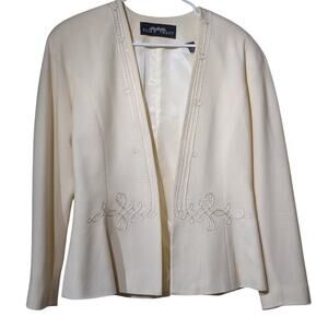 Vintage Linda Allard for Ellen Tracy Cream Wool Cashmere Open Front Blazer Sz 8